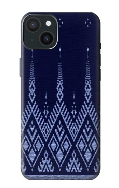 W3950 Textile Thai Blue Pattern Hard Case and Leather Flip Case For iPhone 15 Plus