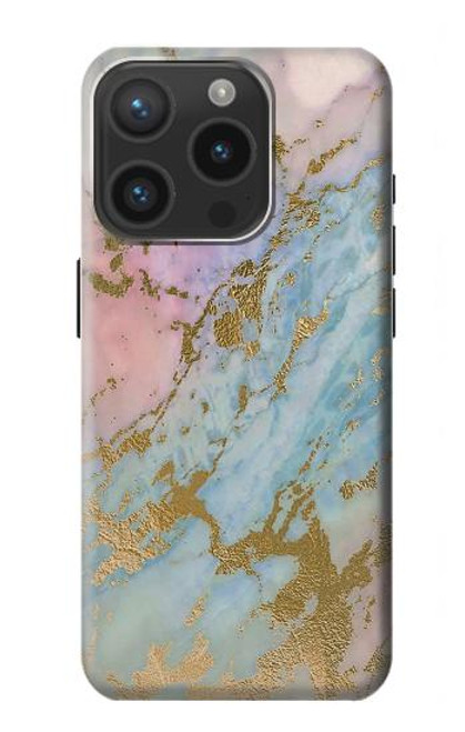 W3717 Rose Gold Blue Pastel Marble Graphic Printed Hard Case and Leather Flip Case For iPhone 15 Pro