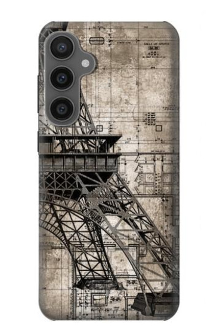 W3416 Eiffel Tower Blueprint Hard Case and Leather Flip Case For Samsung Galaxy S23 FE