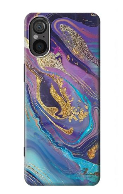 W3676 Colorful Abstract Marble Stone Hard Case and Leather Flip Case For Sony Xperia 5 V
