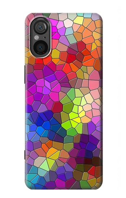 W3677 Colorful Brick Mosaics Hard Case and Leather Flip Case For Sony Xperia 5 V