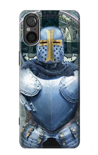 W3864 Medieval Templar Heavy Armor Knight Hard Case and Leather Flip Case For Sony Xperia 5 V