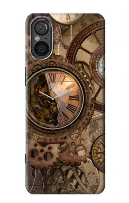 W3927 Compass Clock Gage Steampunk Hard Case and Leather Flip Case For Sony Xperia 5 V