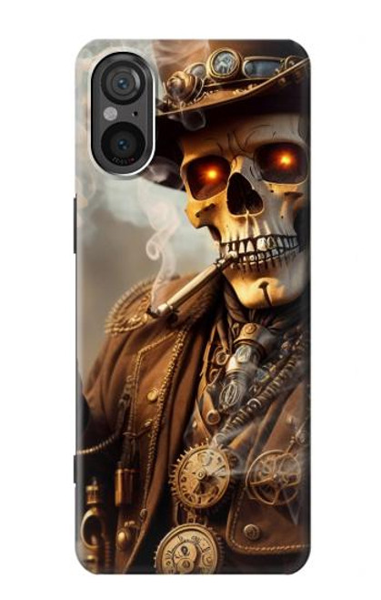 W3949 Steampunk Skull Smoking Hard Case and Leather Flip Case For Sony Xperia 5 V