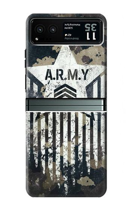 W3666 Army Camo Camouflage Hard Case and Leather Flip Case For Motorola Razr 40