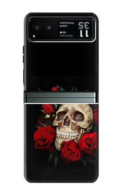 W3753 Dark Gothic Goth Skull Roses Hard Case and Leather Flip Case For Motorola Razr 40