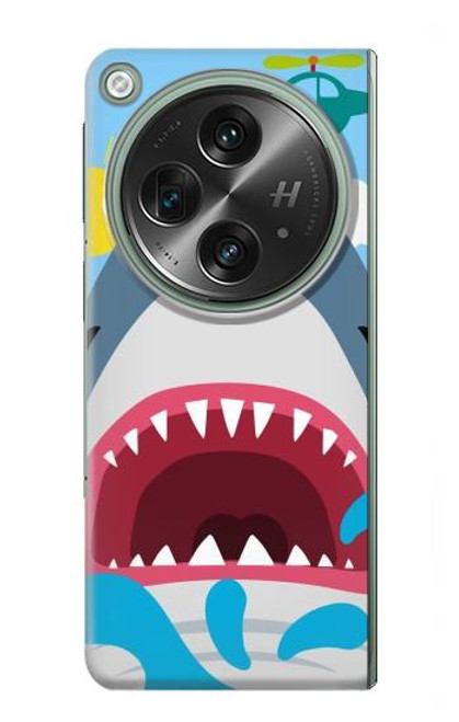 W3947 Shark Helicopter Cartoon Hard Case and Leather Flip Case For OnePlus OPEN
