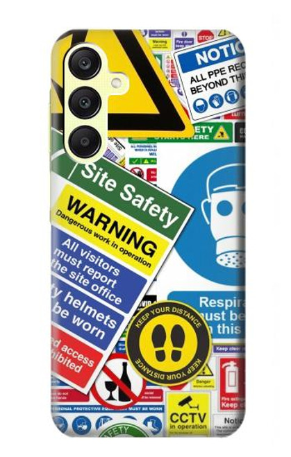 W3960 Safety Signs Sticker Collage Hard Case and Leather Flip Case For Samsung Galaxy A25 5G