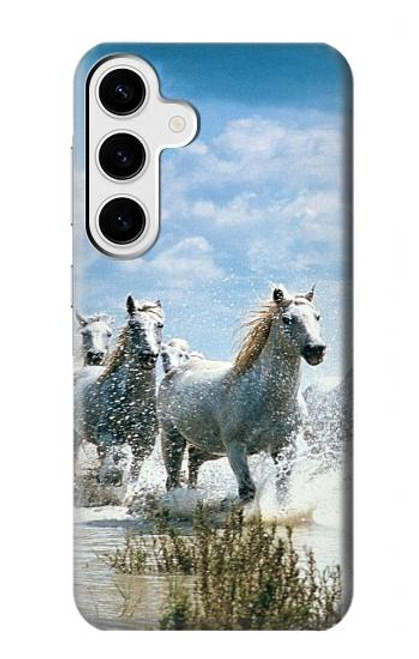 W0250 White Horse Hard Case and Leather Flip Case For Samsung Galaxy S24 Plus