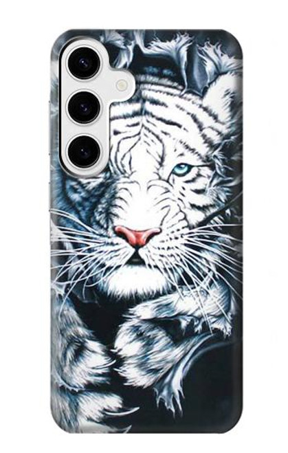 W0265 White Tiger Hard Case and Leather Flip Case For Samsung Galaxy S24 Plus