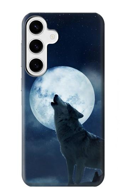 W3693 Grim White Wolf Full Moon Hard Case and Leather Flip Case For Samsung Galaxy S24 Plus