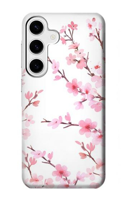 W3707 Pink Cherry Blossom Spring Flower Hard Case and Leather Flip Case For Samsung Galaxy S24 Plus
