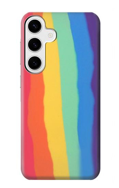 W3799 Cute Vertical Watercolor Rainbow Hard Case and Leather Flip Case For Samsung Galaxy S24 Plus