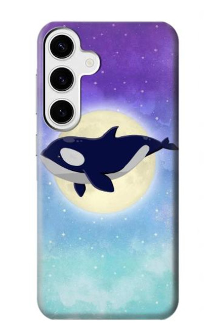 W3807 Killer Whale Orca Moon Pastel Fantasy Hard Case and Leather Flip Case For Samsung Galaxy S24 Plus