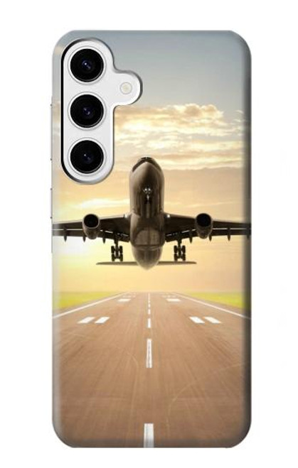 W3837 Airplane Take off Sunrise Hard Case and Leather Flip Case For Samsung Galaxy S24 Plus