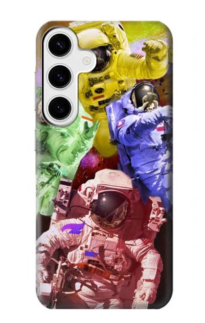 W3914 Colorful Nebula Astronaut Suit Galaxy Hard Case and Leather Flip Case For Samsung Galaxy S24 Plus