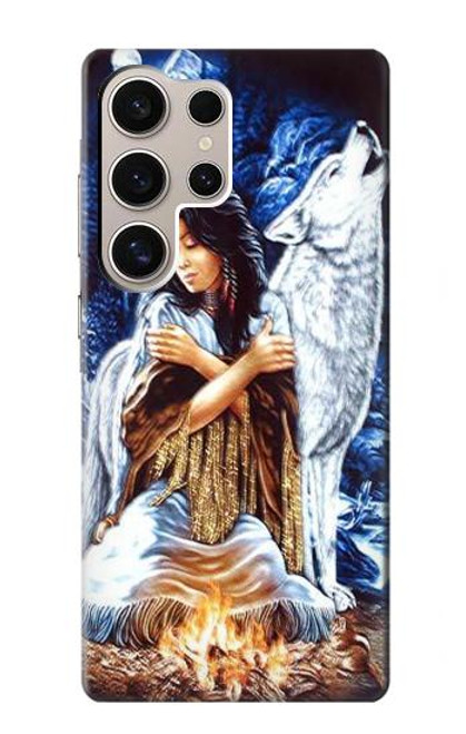 W0147 Grim Wolf Indian Girl Hard Case and Leather Flip Case For Samsung Galaxy S24 Ultra