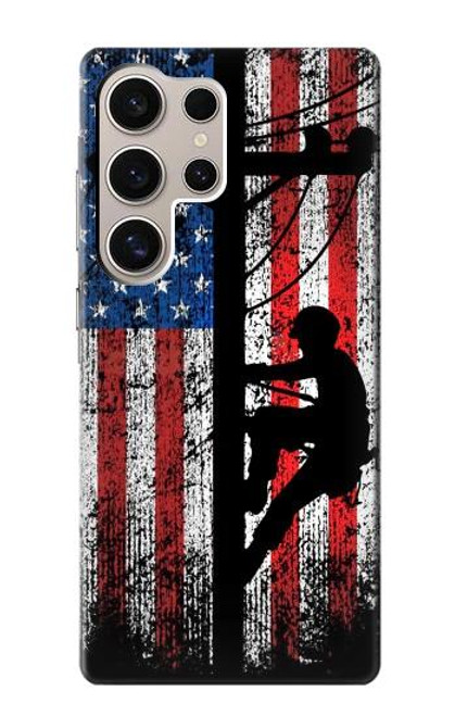 W3803 Electrician Lineman American Flag Hard Case and Leather Flip Case For Samsung Galaxy S24 Ultra