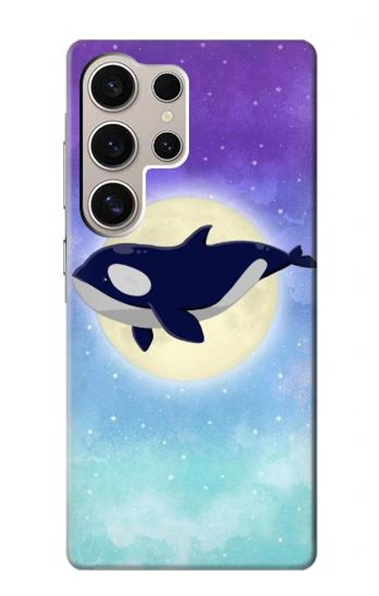 W3807 Killer Whale Orca Moon Pastel Fantasy Hard Case and Leather Flip Case For Samsung Galaxy S24 Ultra