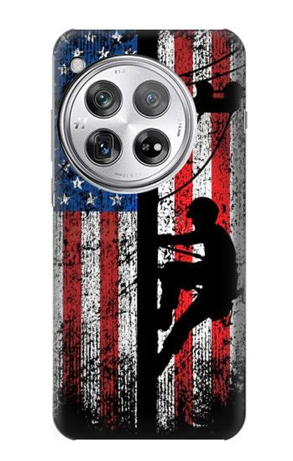 W3803 Electrician Lineman American Flag Hard Case and Leather Flip Case For OnePlus 12