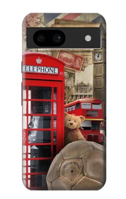 W3856 Vintage London British Hard Case and Leather Flip Case For Google Pixel 8a