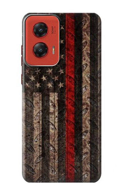 W3804 Fire Fighter Metal Red Line Flag Graphic Hard Case and Leather Flip Case For Motorola Moto G Stylus 5G (2024)