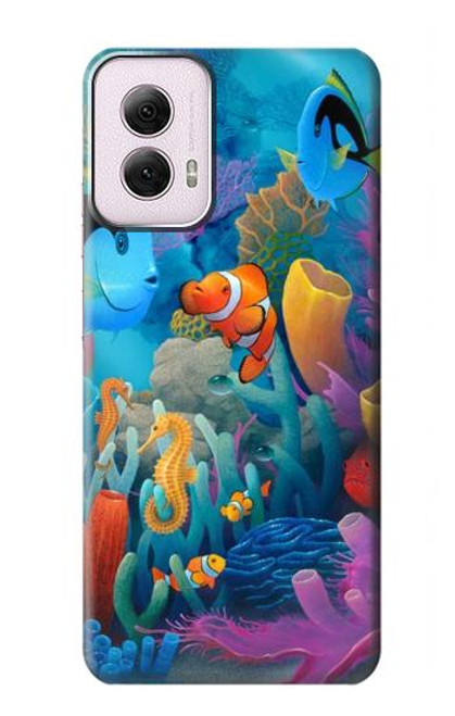 W3227 Underwater World Cartoon Hard Case and Leather Flip Case For Motorola Moto G Power 5G (2024)