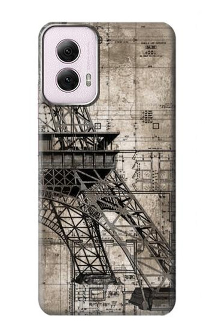 W3416 Eiffel Tower Blueprint Hard Case and Leather Flip Case For Motorola Moto G Power 5G (2024)