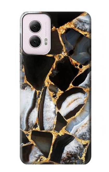 W3419 Gold Marble Graphic Print Hard Case and Leather Flip Case For Motorola Moto G Power 5G (2024)