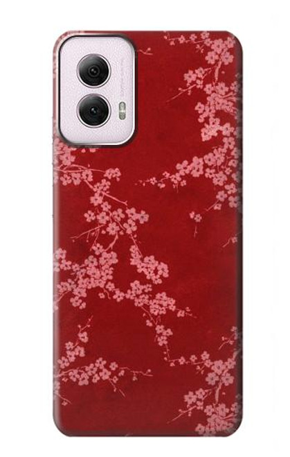 W3817 Red Floral Cherry blossom Pattern Hard Case and Leather Flip Case For Motorola Moto G Power 5G (2024)