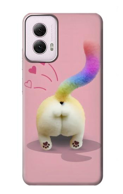 W3923 Cat Bottom Rainbow Tail Hard Case and Leather Flip Case For Motorola Moto G Power 5G (2024)