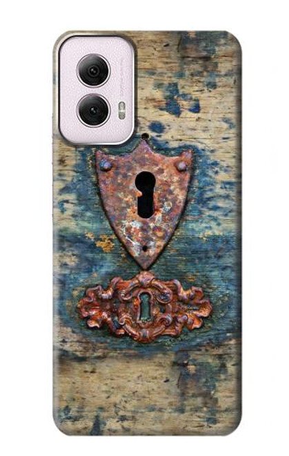 W3955 Vintage Keyhole Weather Door Hard Case and Leather Flip Case For Motorola Moto G Power 5G (2024)