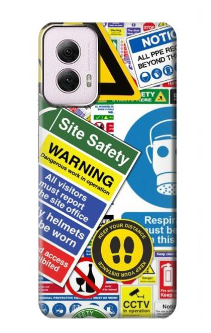 W3960 Safety Signs Sticker Collage Hard Case and Leather Flip Case For Motorola Moto G Power 5G (2024)