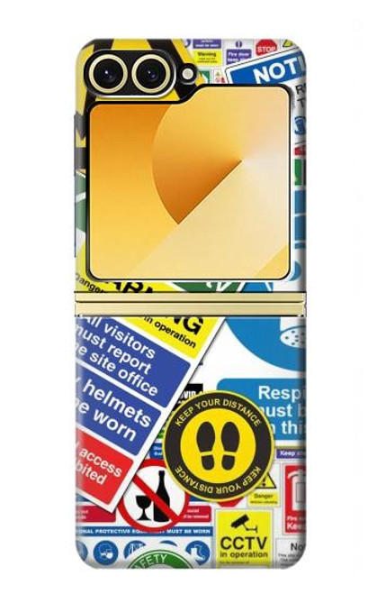 W3960 Safety Signs Sticker Collage Hard Case and Leather Flip Case For Samsung Galaxy Z Flip 6