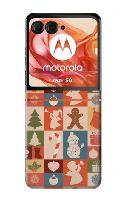 W2854 Cute Xmas Pattern Hard Case and Leather Flip Case For Motorola razr 2024, Motorola Razr 50