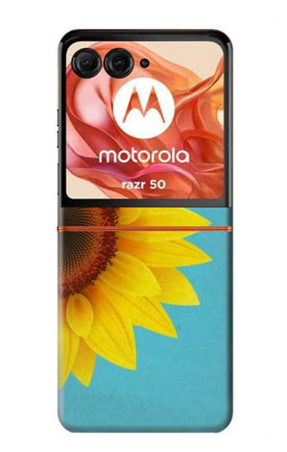 W3039 Vintage Sunflower Blue Hard Case and Leather Flip Case For Motorola razr 2024, Motorola Razr 50