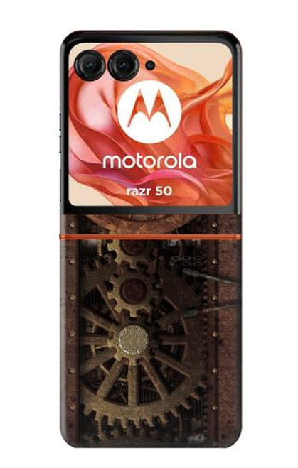 W3221 Steampunk Clock Gears Hard Case and Leather Flip Case For Motorola razr 2024, Motorola Razr 50