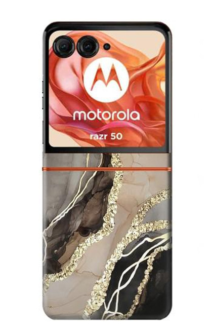 W3700 Marble Gold Graphic Printed Hard Case and Leather Flip Case For Motorola razr 2024, Motorola Razr 50