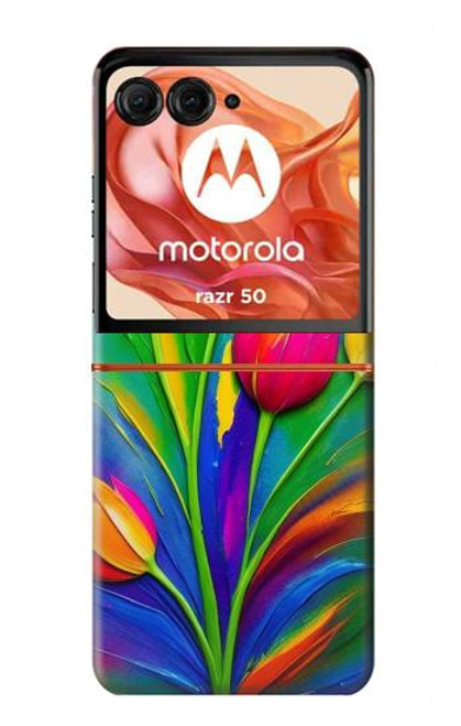 W3926 Colorful Tulip Oil Painting Hard Case and Leather Flip Case For Motorola razr 2024, Motorola Razr 50