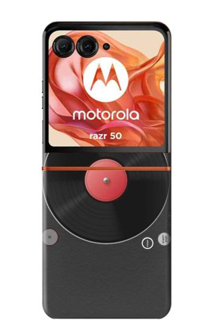 W3952 Turntable Vinyl Record Player Graphic Hard Case and Leather Flip Case For Motorola razr 2024, Motorola Razr 50