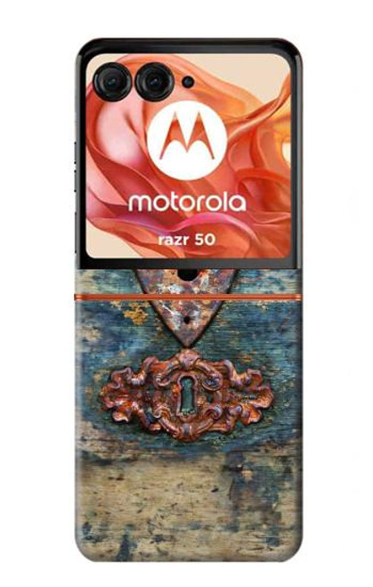 W3955 Vintage Keyhole Weather Door Hard Case and Leather Flip Case For Motorola razr 2024, Motorola Razr 50