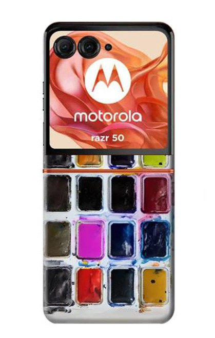 W3956 Watercolor Palette Box Graphic Hard Case and Leather Flip Case For Motorola razr 2024, Motorola Razr 50