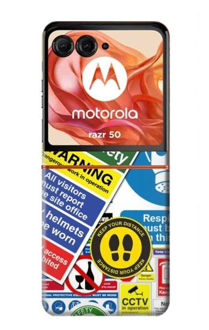 W3960 Safety Signs Sticker Collage Hard Case and Leather Flip Case For Motorola razr 2024, Motorola Razr 50