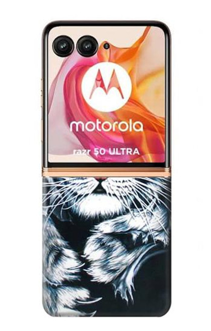 W0265 White Tiger Hard Case and Leather Flip Case For Motorola razr+ 2024, Motorola Razr 50 Ultra