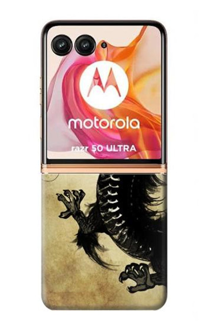 W1482 Black Dragon Painting Hard Case and Leather Flip Case For Motorola razr+ 2024, Motorola Razr 50 Ultra