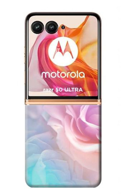 W3050 Vintage Pastel Flowers Hard Case and Leather Flip Case For Motorola razr+ 2024, Motorola Razr 50 Ultra