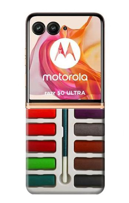 W3243 Watercolor Paint Set Hard Case and Leather Flip Case For Motorola razr+ 2024, Motorola Razr 50 Ultra