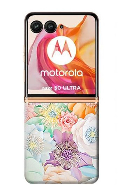 W3705 Pastel Floral Flower Hard Case and Leather Flip Case For Motorola razr+ 2024, Motorola Razr 50 Ultra