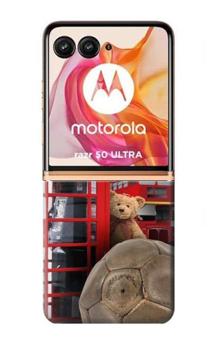 W3856 Vintage London British Hard Case and Leather Flip Case For Motorola razr+ 2024, Motorola Razr 50 Ultra