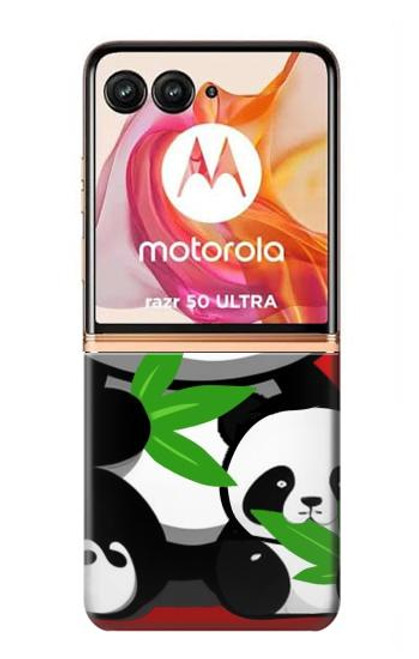 W3929 Cute Panda Eating Bamboo Hard Case and Leather Flip Case For Motorola razr+ 2024, Motorola Razr 50 Ultra